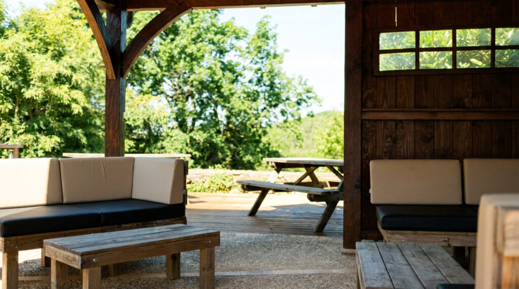 terrasse couverte salon black duck perigord noir